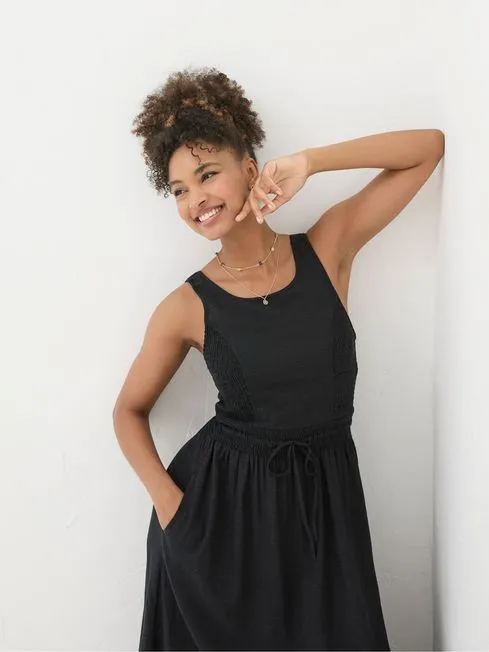 Women Fatface Dresses Carmen Black Maxi Dress With Linen
