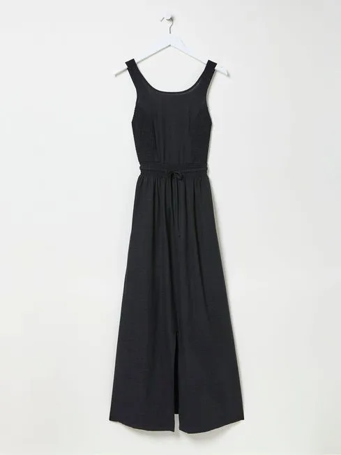 Women Fatface Dresses Carmen Black Maxi Dress With Linen