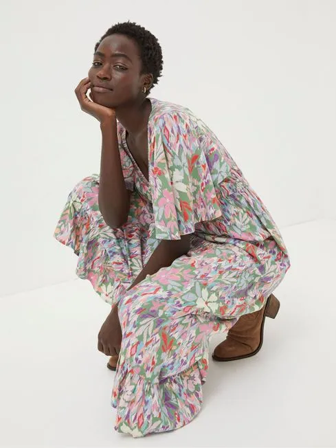 Women Fatface Dresses Grace Green Expressive Floral Midi Dress