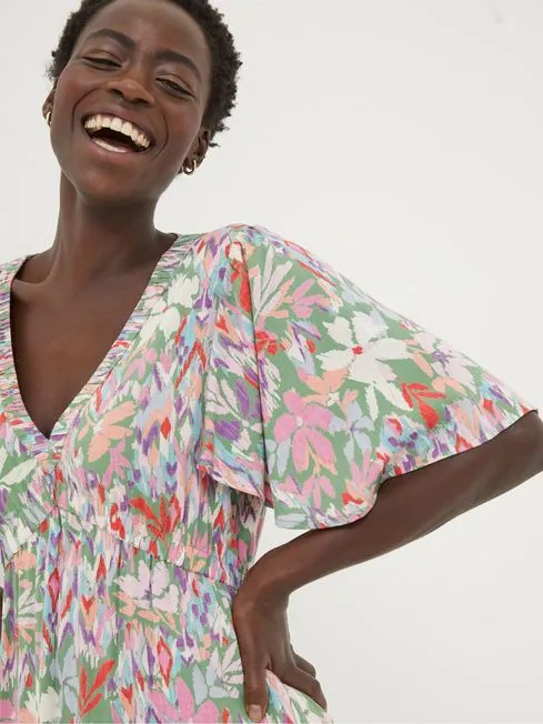 Women Fatface Dresses Grace Green Expressive Floral Midi Dress
