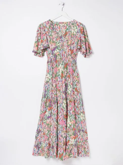 Women Fatface Dresses Grace Green Expressive Floral Midi Dress