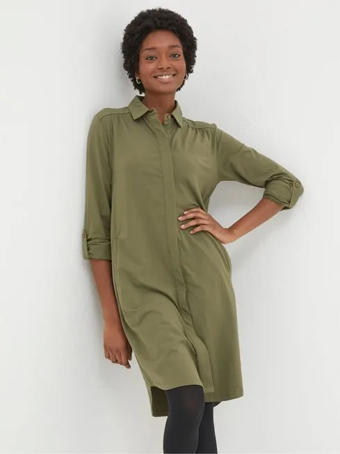 Women Fatface Dresses Green Jersey Shirt Tunic Dress