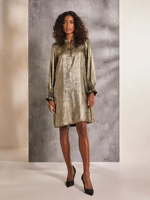 Women Fatface Dresses With Pockets Silas Gold Metallic Dress