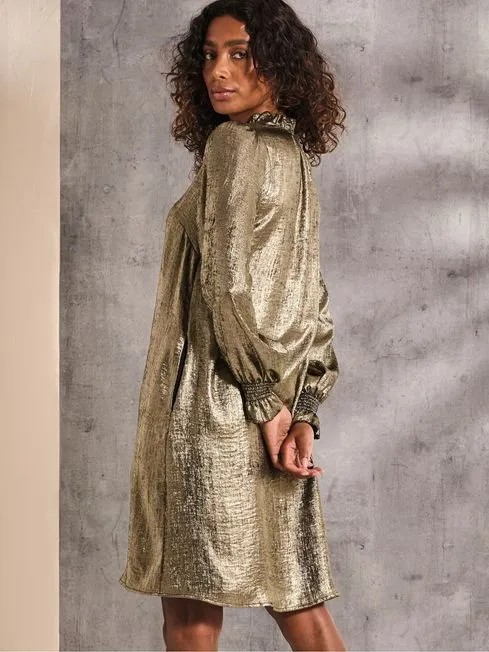 Women Fatface Dresses With Pockets Silas Gold Metallic Dress