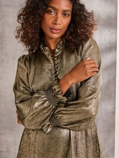 Women Fatface Dresses With Pockets Silas Gold Metallic Dress