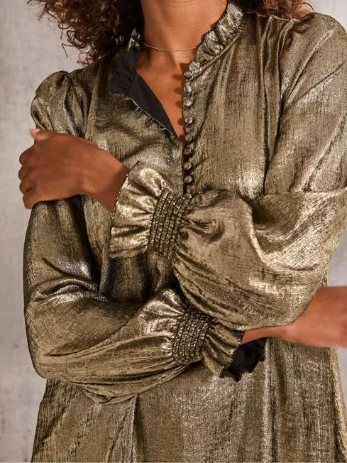 Women Fatface Dresses With Pockets Silas Gold Metallic Dress