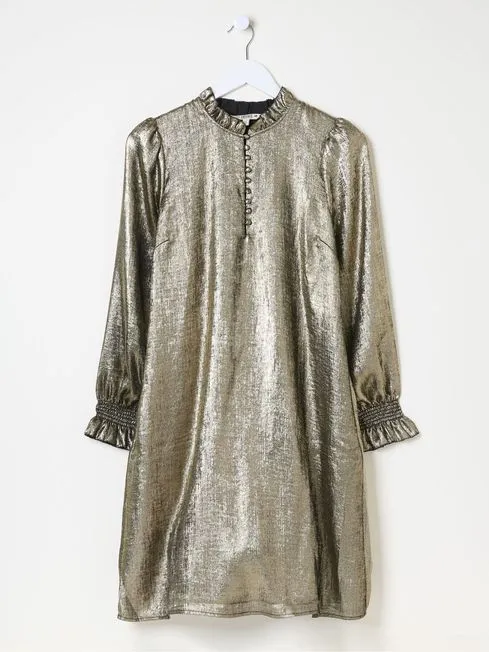 Women Fatface Dresses With Pockets Silas Gold Metallic Dress