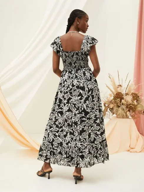 Women Fatface Floral Dresses Dahlia Black Botanical Midi Dress