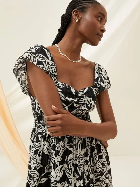 Women Fatface Floral Dresses Dahlia Black Botanical Midi Dress
