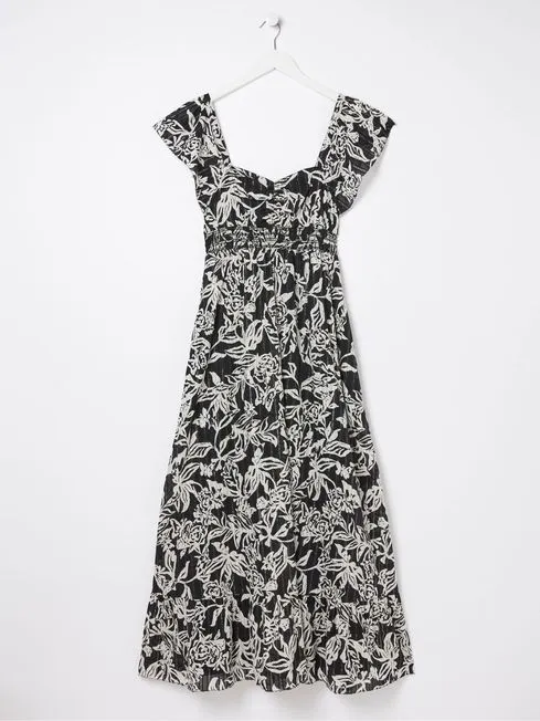 Women Fatface Floral Dresses Dahlia Black Botanical Midi Dress