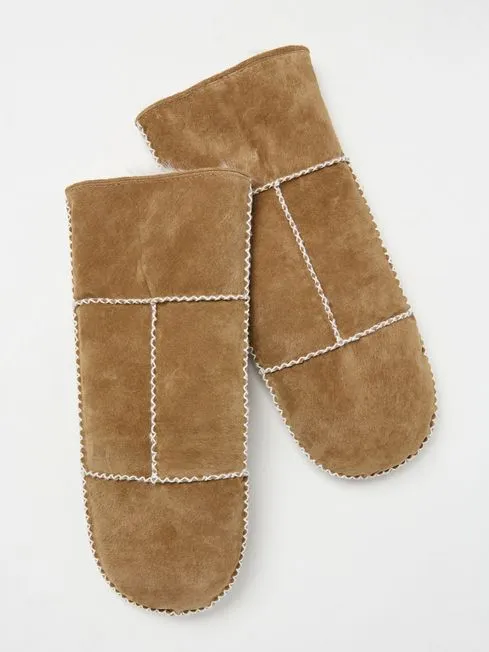 Women Fatface Gloves Tan Brown Suede Mittens