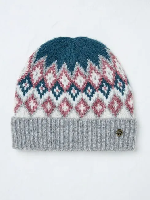 Women Fatface Hats Teal Green Frankie Fairisle Hat