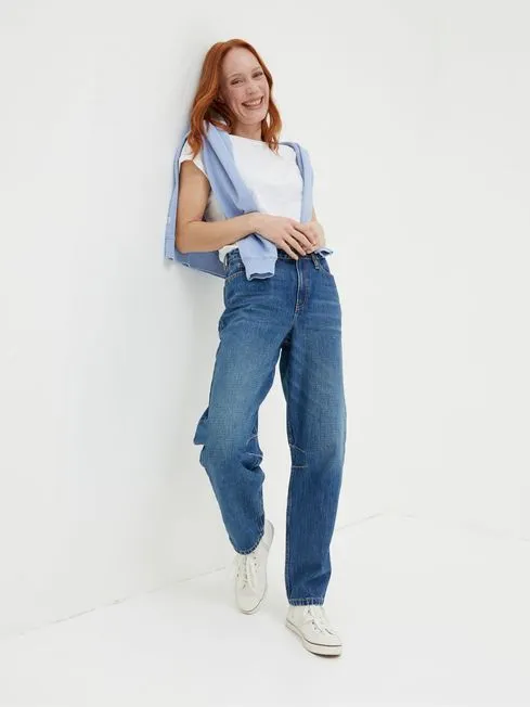 Women Fatface Jeans Cara Blue Barrel Leg Jeans