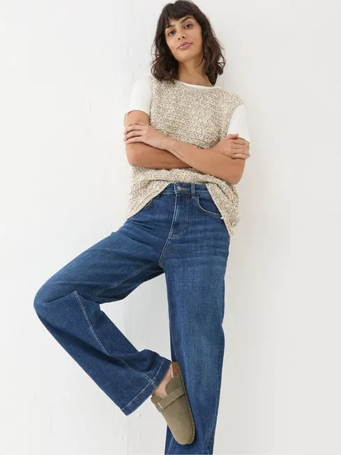 Women Fatface Jeans Welling Blue Wide Leg Jeans