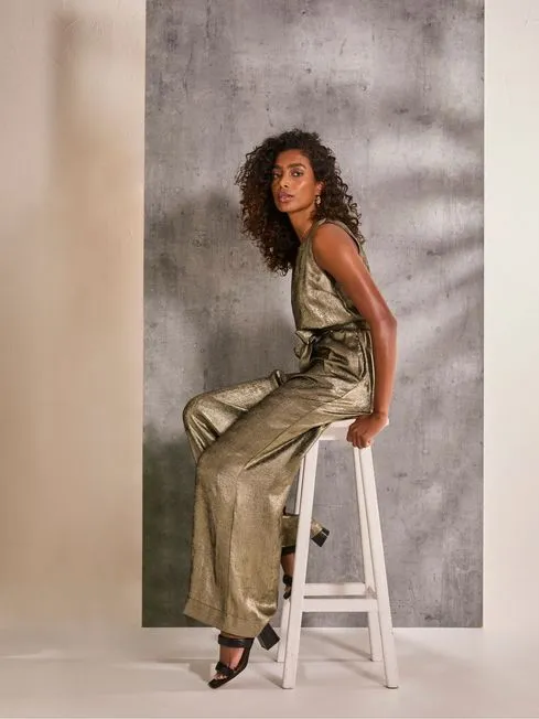 Women Fatface Jumpsuits and Playsuits Gisele Gold Metallic Jumpsuit