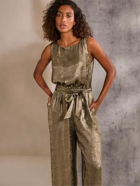 Women Fatface Jumpsuits and Playsuits Gisele Gold Metallic Jumpsuit