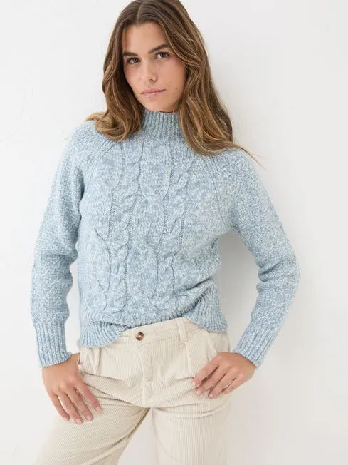 Women Fatface Knitwear Blue Cali Cable Jumper Women Fatface Knitwear Blue Cali Cable Jumper