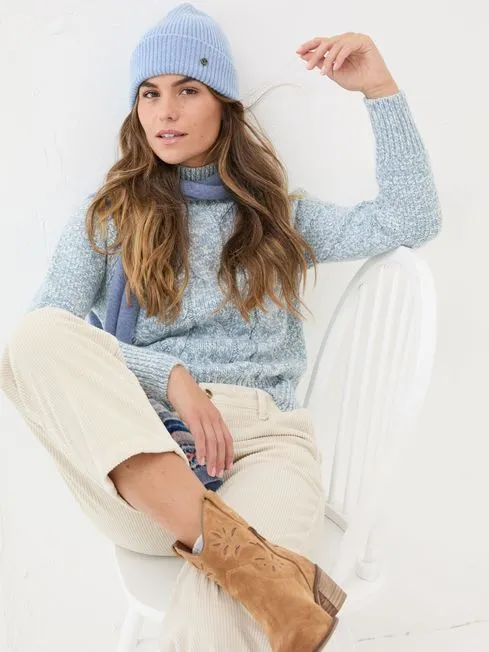 Women Fatface Knitwear Blue Cali Cable Jumper Women Fatface Knitwear Blue Cali Cable Jumper