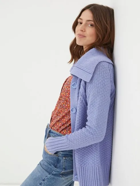 Women Fatface Knitwear Blue Raya Collared Cardigan