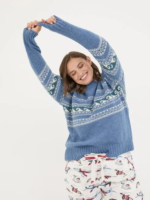 Women Fatface Knitwear Blue Shelter Wave Jumper Women Fatface Knitwear Blue Shelter Wave Jumper