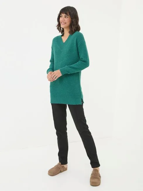 Women Fatface Knitwear Green Fernlea Tunic 100 Cotton Jumper