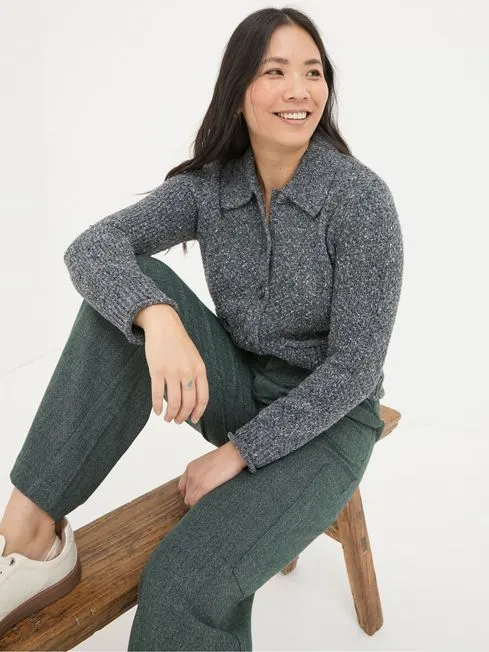 Women Fatface Knitwear Natalie Grey Collar Cardigan