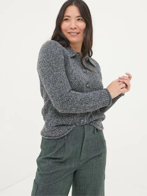Women Fatface Knitwear Natalie Grey Collar Cardigan Women Fatface Knitwear Natalie Grey Collar Cardigan