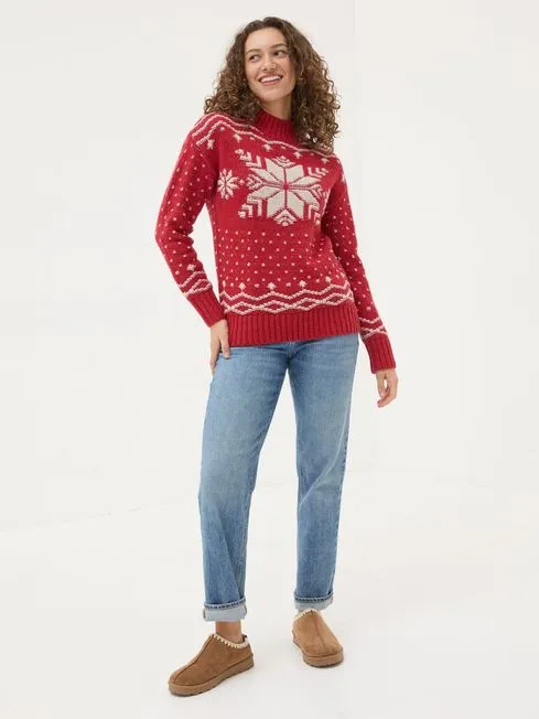 Women Fatface Knitwear Snowflake Red Knitted Jumper Women Fatface Knitwear Snowflake Red Knitted Jumper