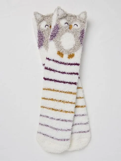 Women Fatface Loungewear Cream Cosy Owl Socks