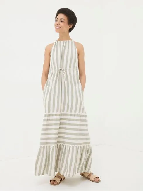 Women Fatface Maxi Dresses Amali Green Linen Blend Maxi Dress