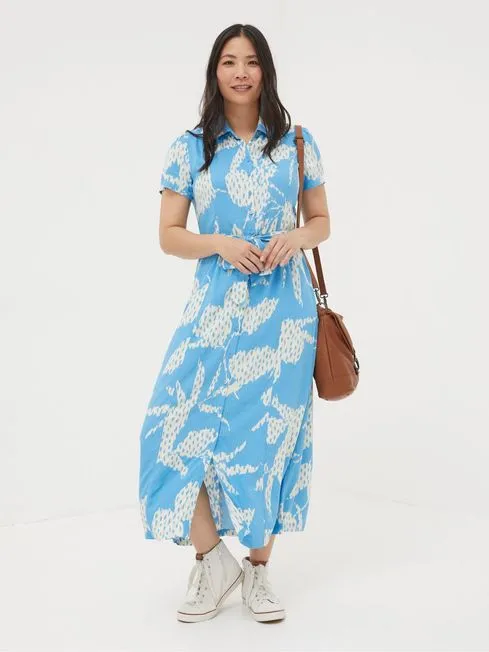 Women Fatface Midi Dresses Blue Aster Textured Leaves Midi Dress Women Fatface Midi Dresses Blue Aster Textured Leaves Midi Dress
