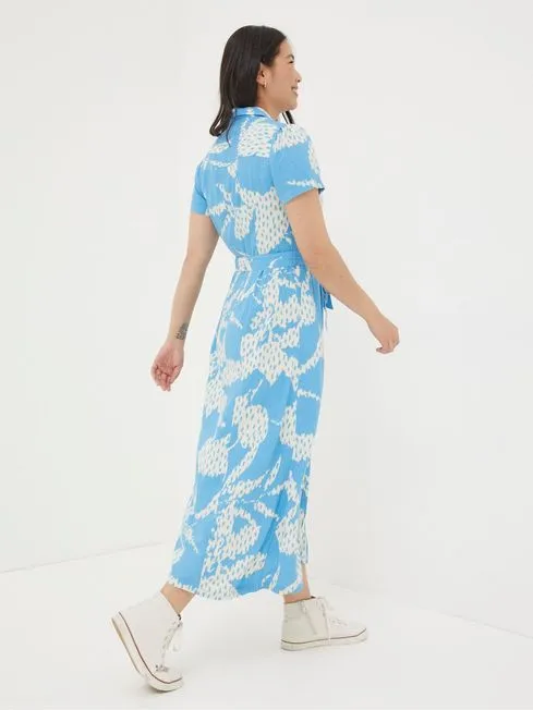 Women Fatface Midi Dresses Blue Aster Textured Leaves Midi Dress Women Fatface Midi Dresses Blue Aster Textured Leaves Midi Dress