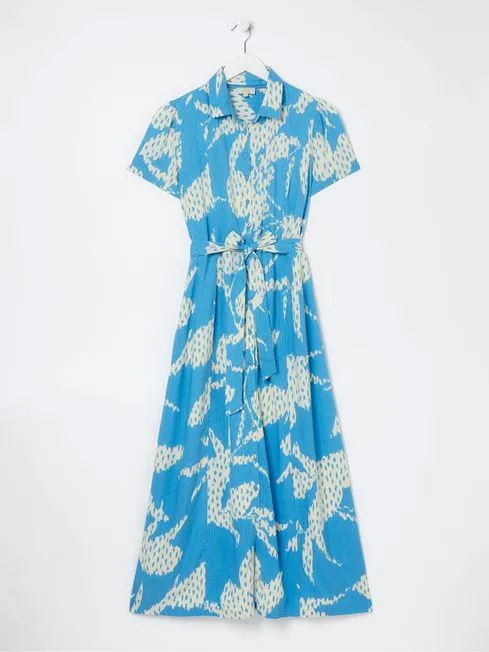 Women Fatface Midi Dresses Blue Aster Textured Leaves Midi Dress Women Fatface Midi Dresses Blue Aster Textured Leaves Midi Dress
