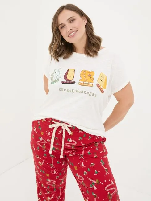 Women Fatface Pajamas and Nightwear Cheese Boarders Ivory Graphic Pyjama Top