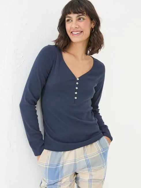 Women Fatface Pajamas and Nightwear Lila Navy Henley Pyjama Top