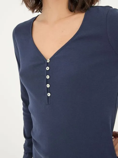 Women Fatface Pajamas and Nightwear Lila Navy Henley Pyjama Top