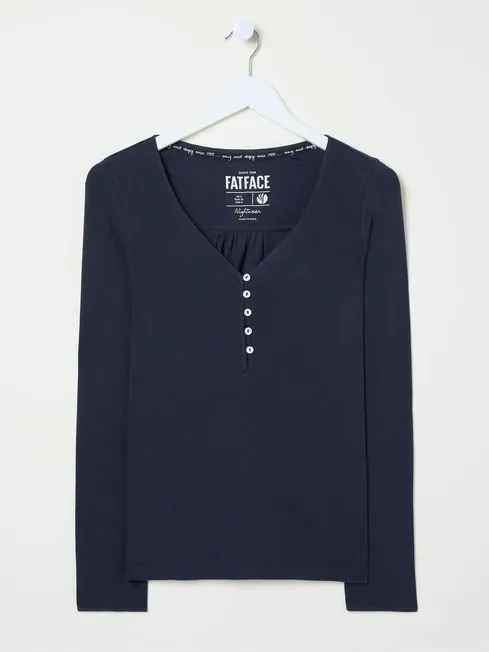 Women Fatface Pajamas and Nightwear Lila Navy Henley Pyjama Top