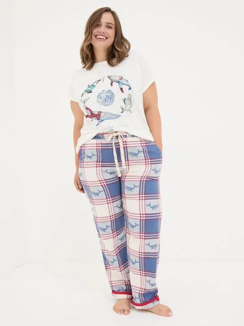 Women Fatface Pajamas and Nightwear Shelter Eva Blue Check Pyjama Bottoms