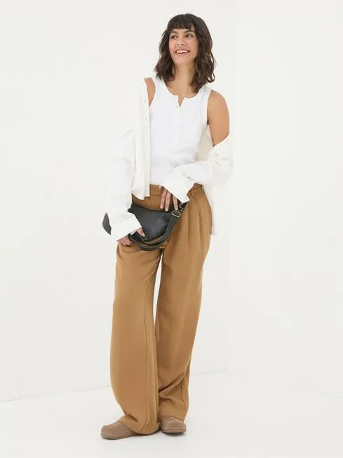 Women Fatface Pants and Leggings Dark Natural Ginger Wide Leg Drape Trousers