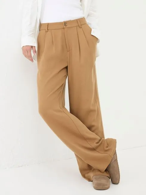 Women Fatface Pants and Leggings Dark Natural Ginger Wide Leg Drape Trousers
