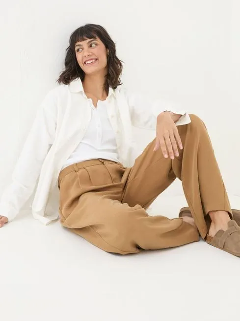 Women Fatface Pants and Leggings Dark Natural Ginger Wide Leg Drape Trousers