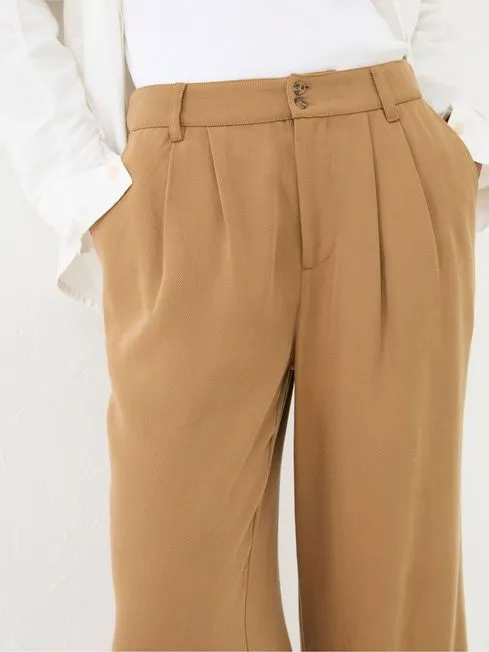Women Fatface Pants and Leggings Dark Natural Ginger Wide Leg Drape Trousers