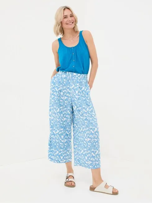 Women Fatface Pants and Leggings Shirwell Blue Med Geo Cropped Trousers