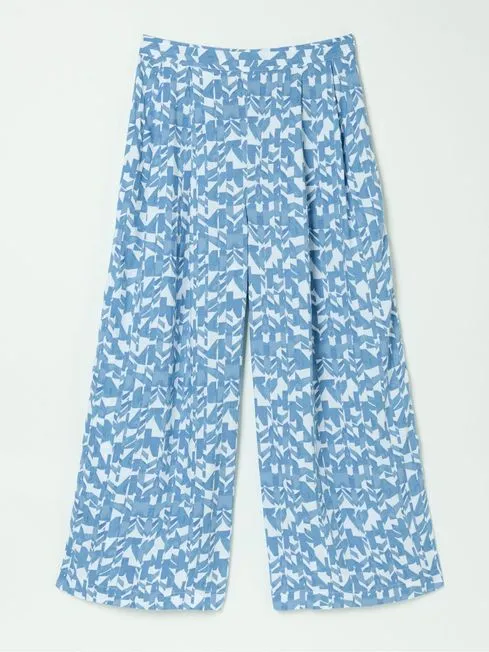 Women Fatface Pants and Leggings Shirwell Blue Med Geo Cropped Trousers