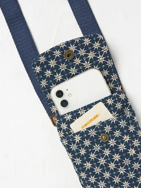 Women Fatface Phone Bags Blue Canvas Phone Bag