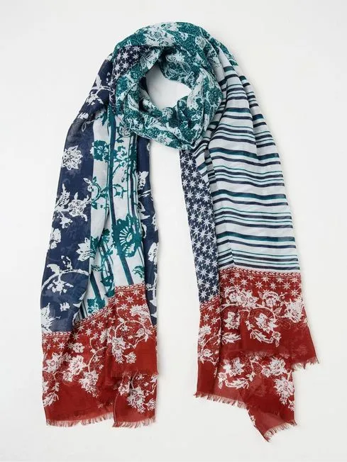 Women Fatface Scarves Bright Blue Paisley Scarf