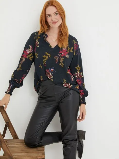 Women Fatface Shirts and Blouses Black Florence Dotted Floral Top