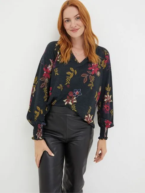 Women Fatface Shirts and Blouses Black Florence Dotted Floral Top Women Fatface Shirts and Blouses Black Florence Dotted Floral Top