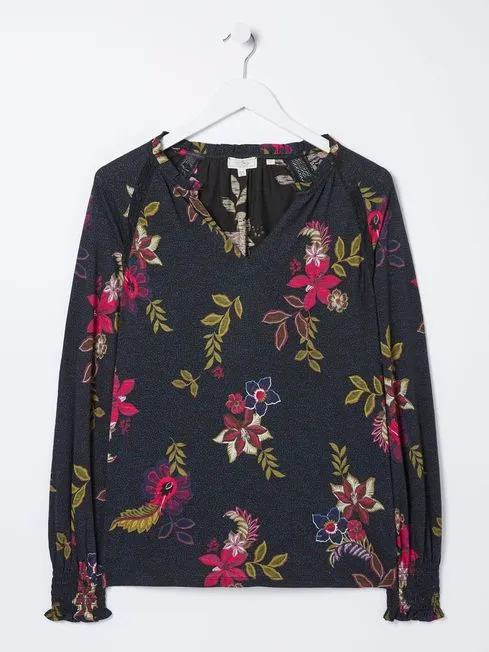Women Fatface Shirts and Blouses Black Florence Dotted Floral Top Women Fatface Shirts and Blouses Black Florence Dotted Floral Top