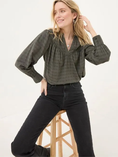 Women Fatface Shirts and Blouses Mathilde Khaki Green Blouse Women Fatface Shirts and Blouses Mathilde Khaki Green Blouse